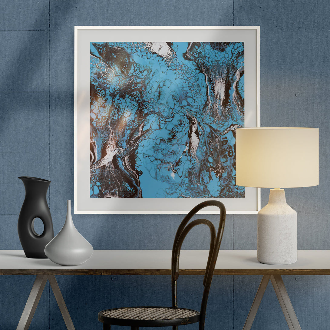 Fluid Art Framed Print - Aurelio Blue Print Framed Pouring Art Fine Art 130.02