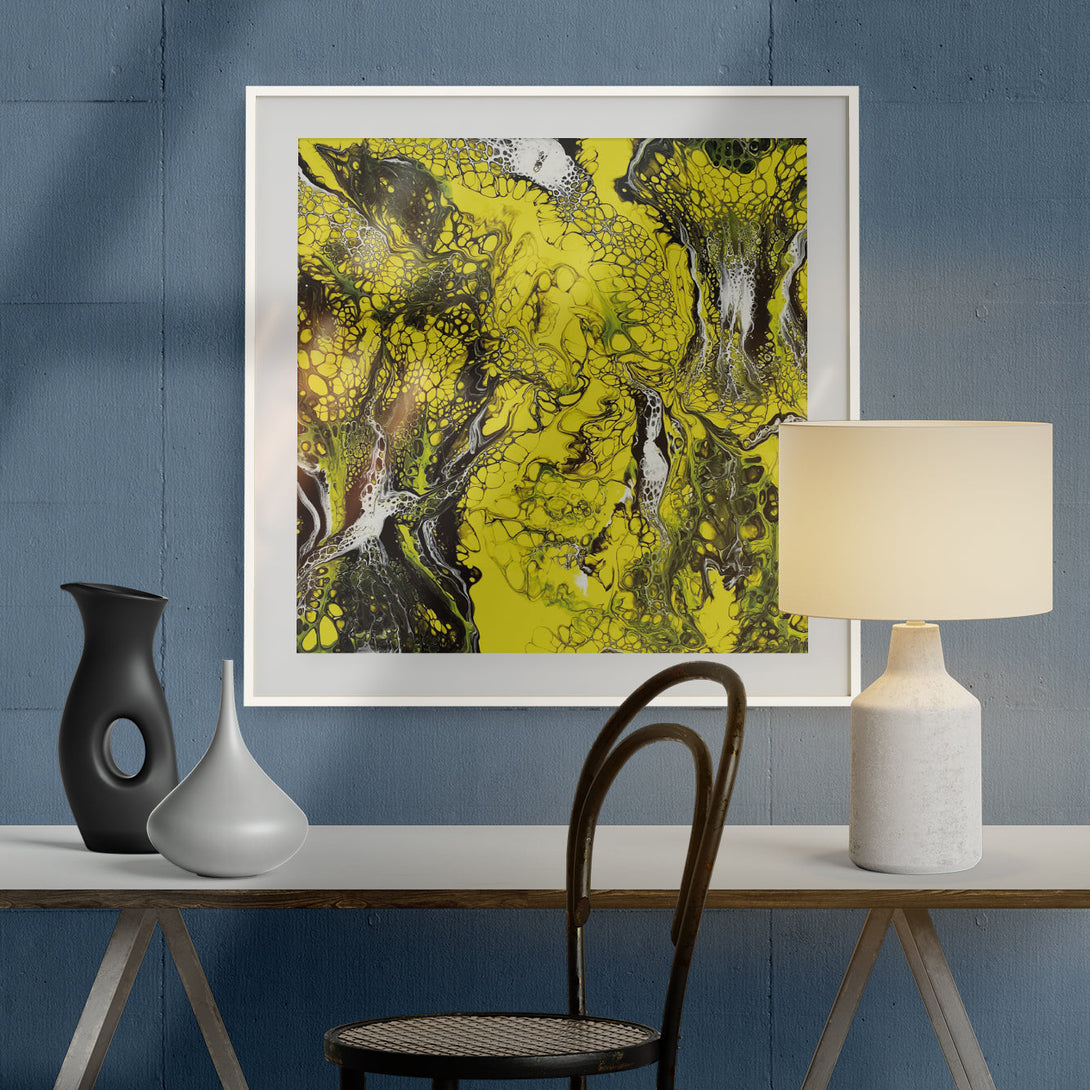 Fluid Art Framed Print - Aurelio Yellow Print Framed Pouring Art Fine Art 130.02